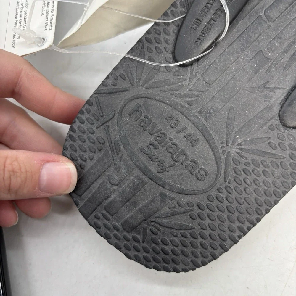 Havaianas Brazil Logo Flip Flops Mens Large 43 Black Slip On Comfort Beach NWT